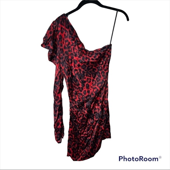 NWT BEC + BRIDGE Red Cheetah Print She's a Maniac One Shoulder Mini Dress Size 4 - Picture 6 of 10